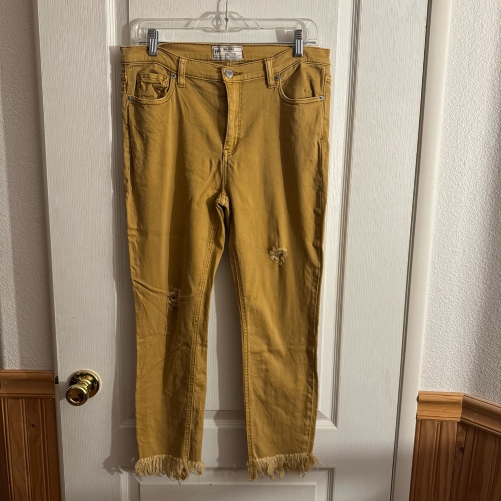 Free People Mustard Distressed Ankle Jeans